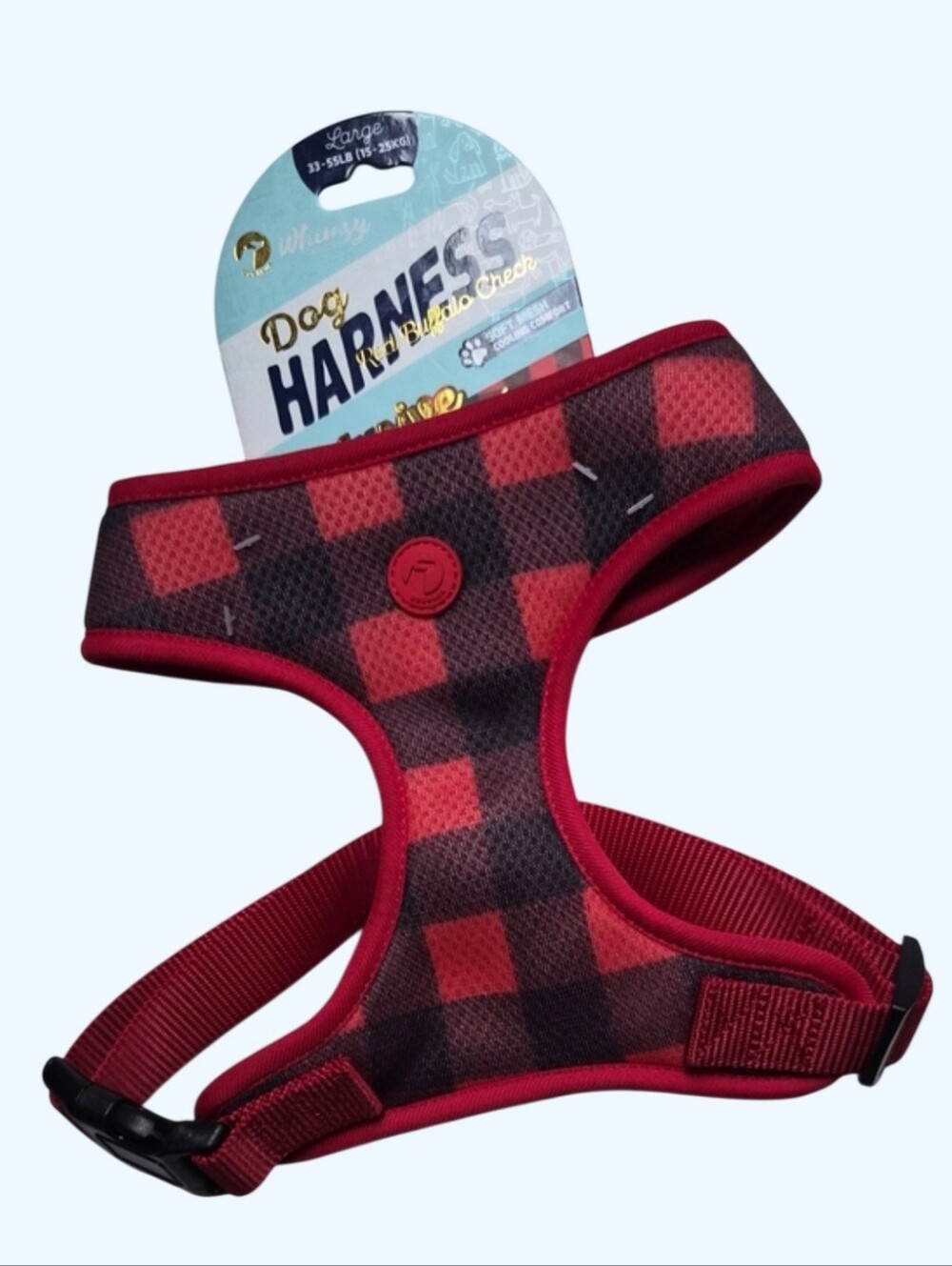Whimsy Doghaus Buffalo Plaid Red And Black Dog Harness-Size Large33-55lbs